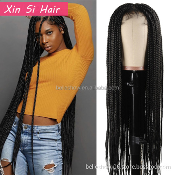30inch Long Straight Heat Resistant Natural Black Box Braid Synthetic Braiding Hair Wigs Full Handmade 4x4 Lace Front Wig